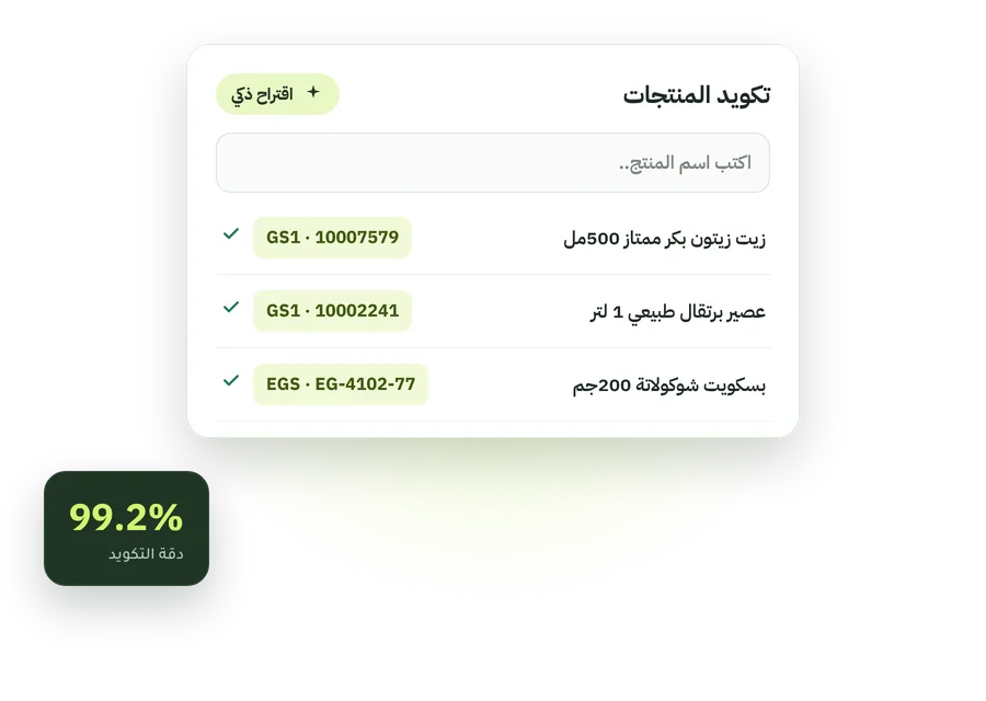 شاشة تكويد المنتجات باقتراح ذكي ودقة تكويد 99.2%
