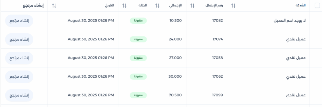إنشاء مرتجع